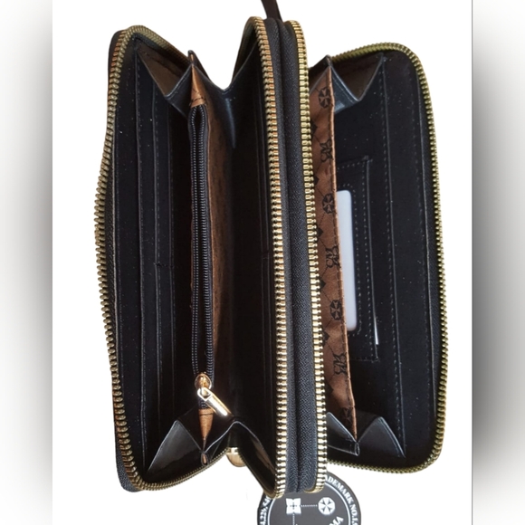 Leather wallet for women Wristlet Purse Clutc small black round zipper Charis Ma - Picture 6 of 12